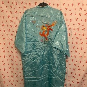 Teal embroidered dragon japanese kimono